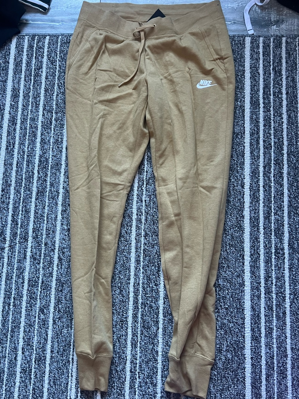 Nike Women’s Tan Jogger Track Pants with White Swoosh